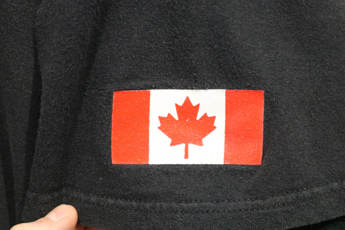 Bombardier T-Shirt | Vintage Black Logo Graphic Tee | Canadian Flag Sleeve Print