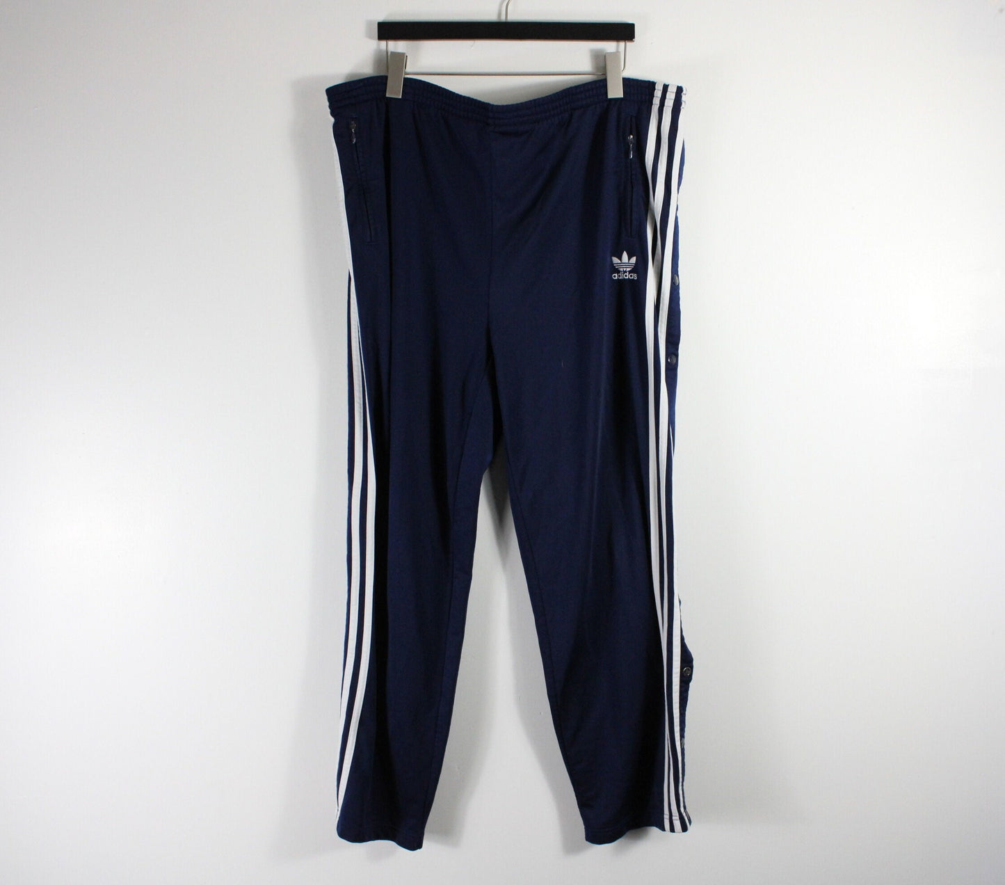 Adidas Track Pants / Windbreaker Tearaways Style Joggers / Stripe Logo / 70s Streetwear / Vintage Hip Hop Clothing / Blue