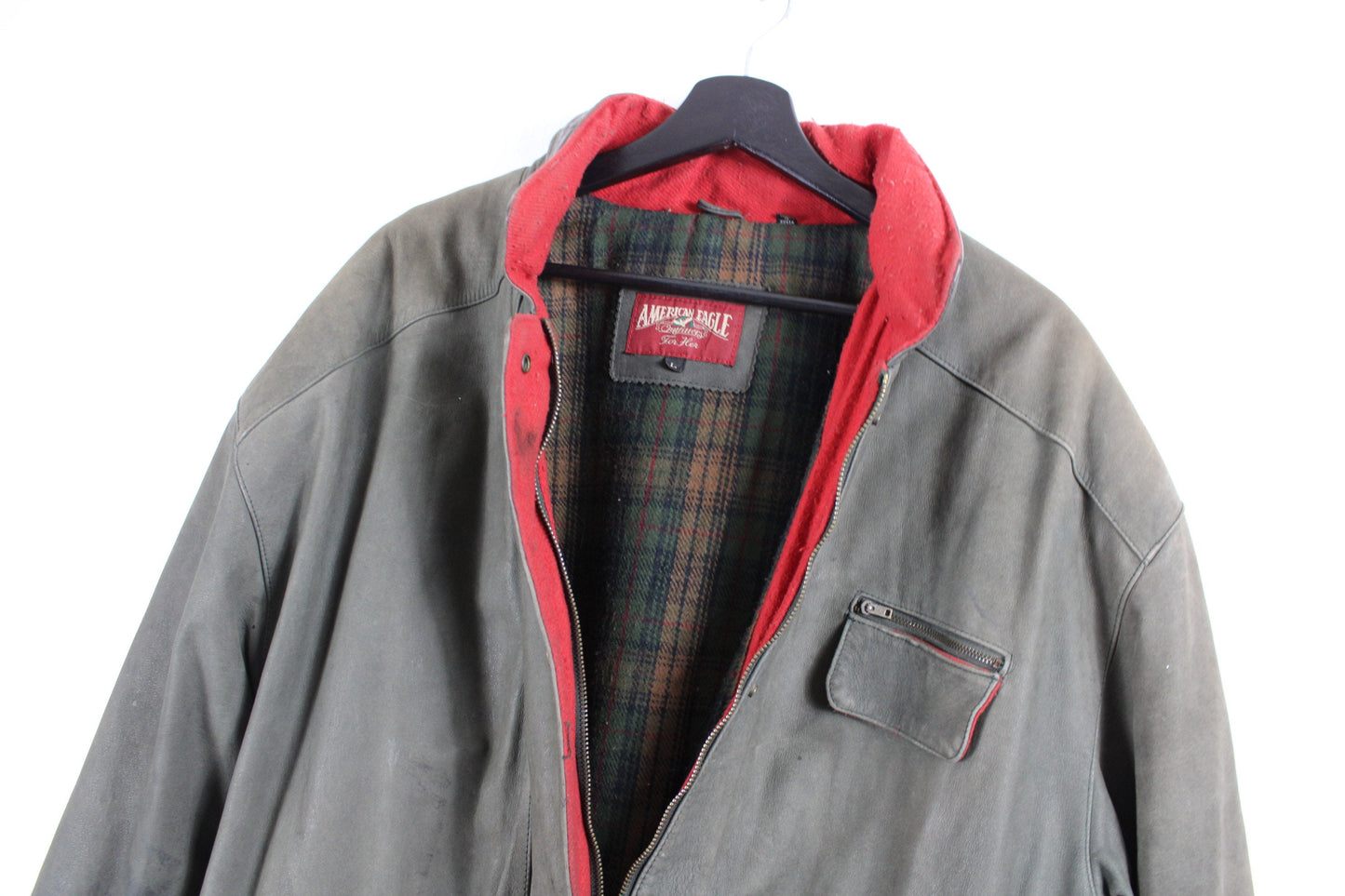 American-Eagle Waxed-Leather Barn-Jacket / Vintage Carpenter Work-Wear Utility Coat / Heavy Construction Clothing