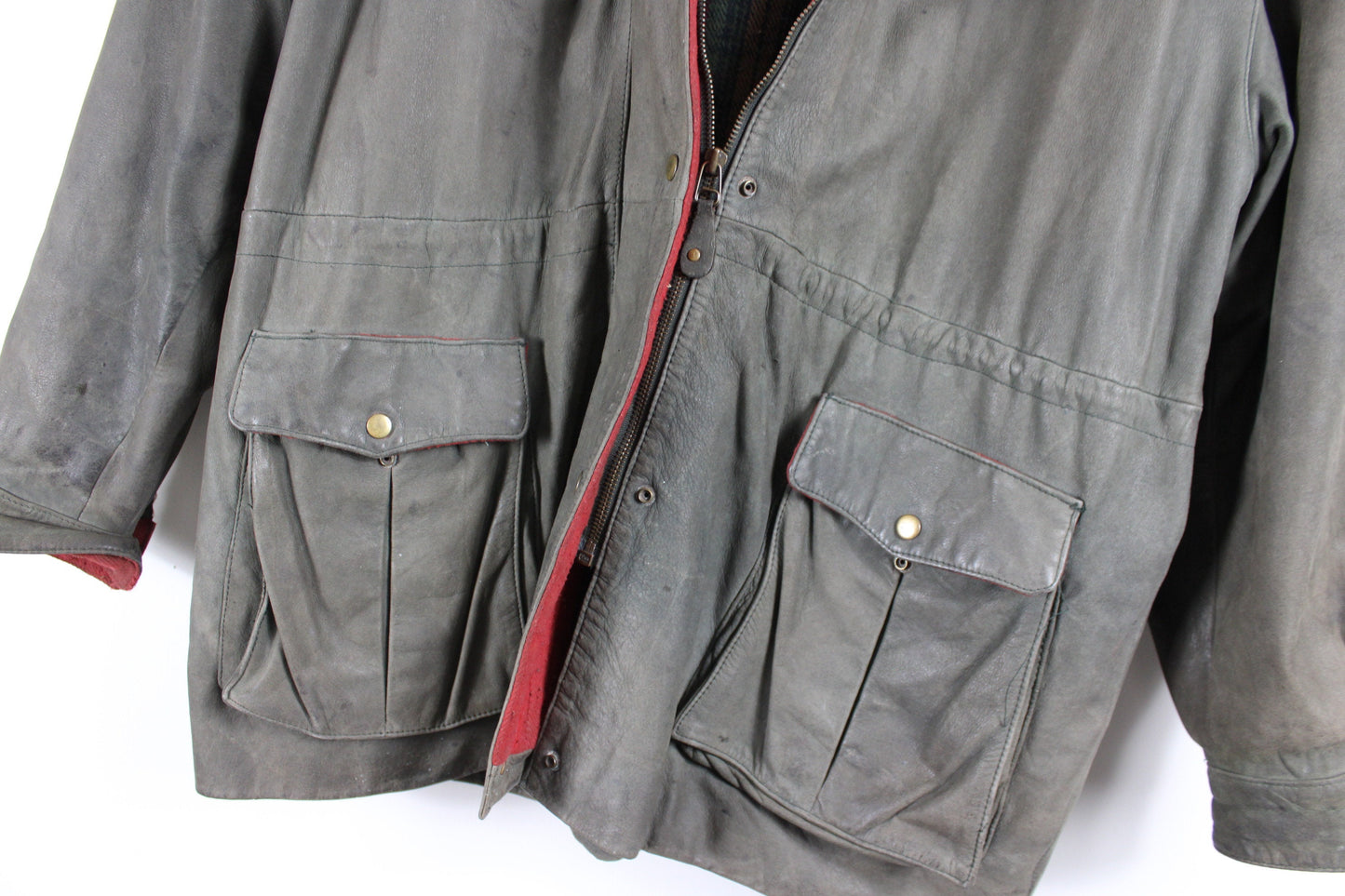 American-Eagle Waxed-Leather Barn-Jacket / Vintage Carpenter Work-Wear Utility Coat / Heavy Construction Clothing