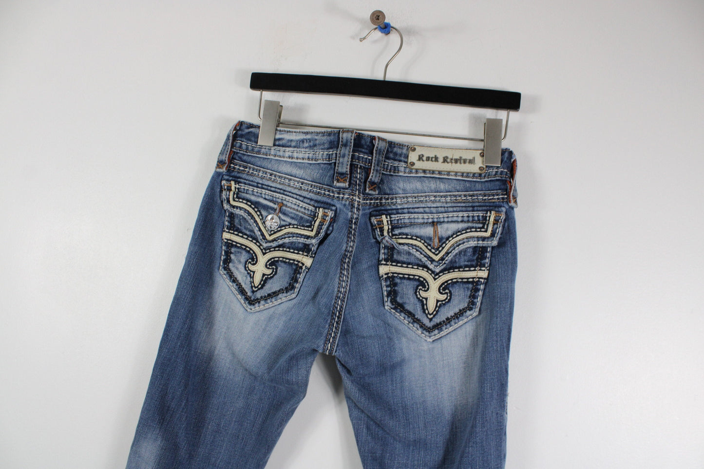 Rock-Revival Jeans / Vintage Denim Trouser / 2000's Y2K Streetwear Clothing / Dark Blue / Size 32