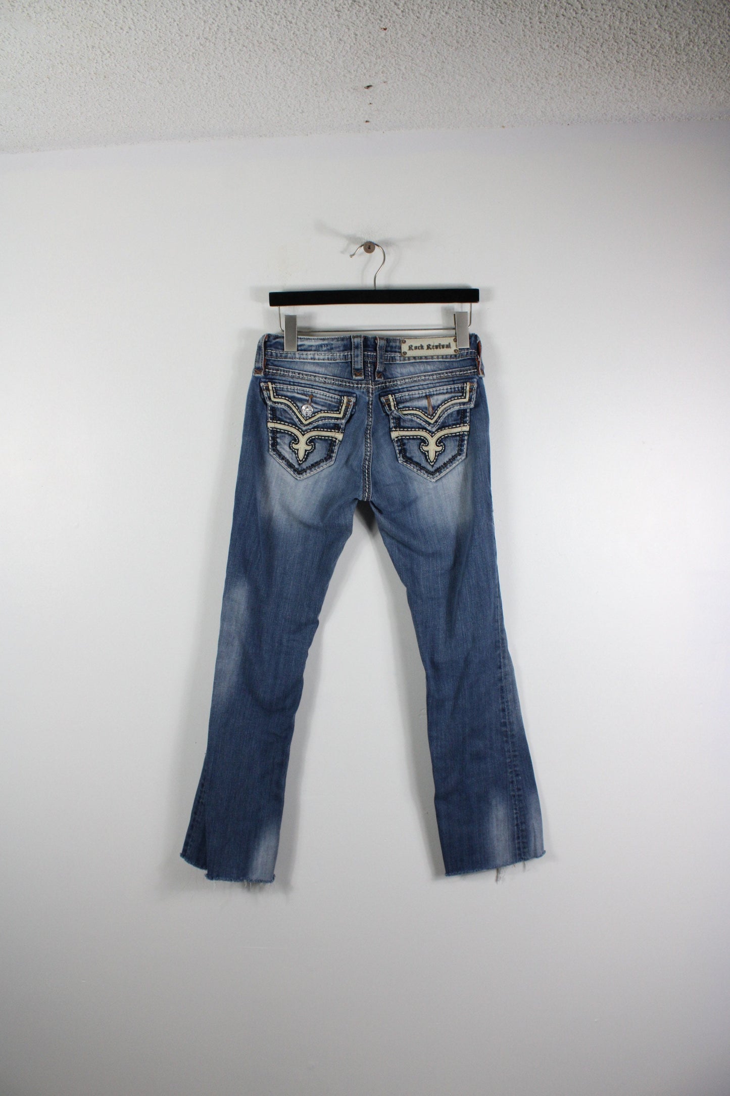 Rock-Revival Jeans / Vintage Denim Trouser / 2000's Y2K Streetwear Clothing / Dark Blue / Size 32