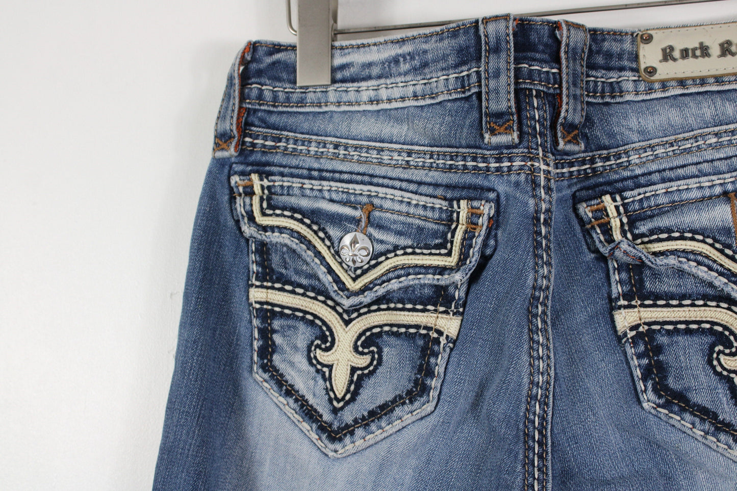 Rock-Revival Jeans / Vintage Denim Trouser / 2000's Y2K Streetwear Clothing / Dark Blue / Size 32