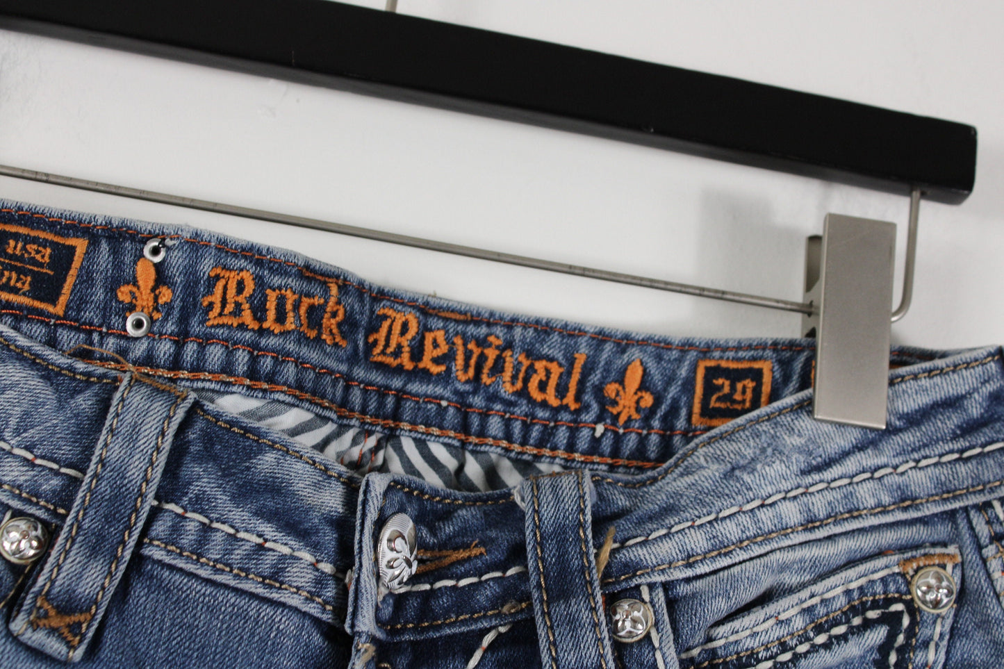 Rock-Revival Jeans / Vintage Denim Trouser / 2000's Y2K Streetwear Clothing / Dark Blue / Size 32