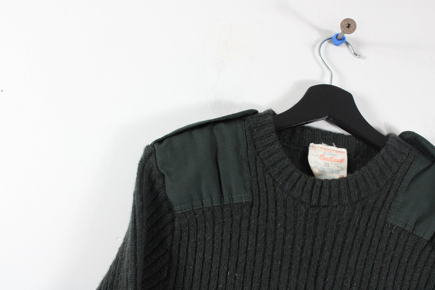 Carhartt Virgin-Wool Sweater / 60s Vintage Cable-Knit Sweatshirt / 1960s Work Wear Utility / Heavy Construction Clothing