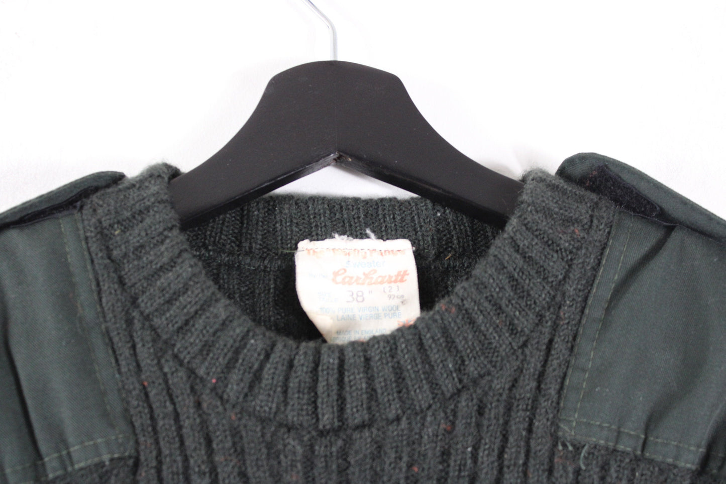 Carhartt Virgin-Wool Sweater / 60s Vintage Cable-Knit Sweatshirt / 1960s Work Wear Utility / Heavy Construction Clothing