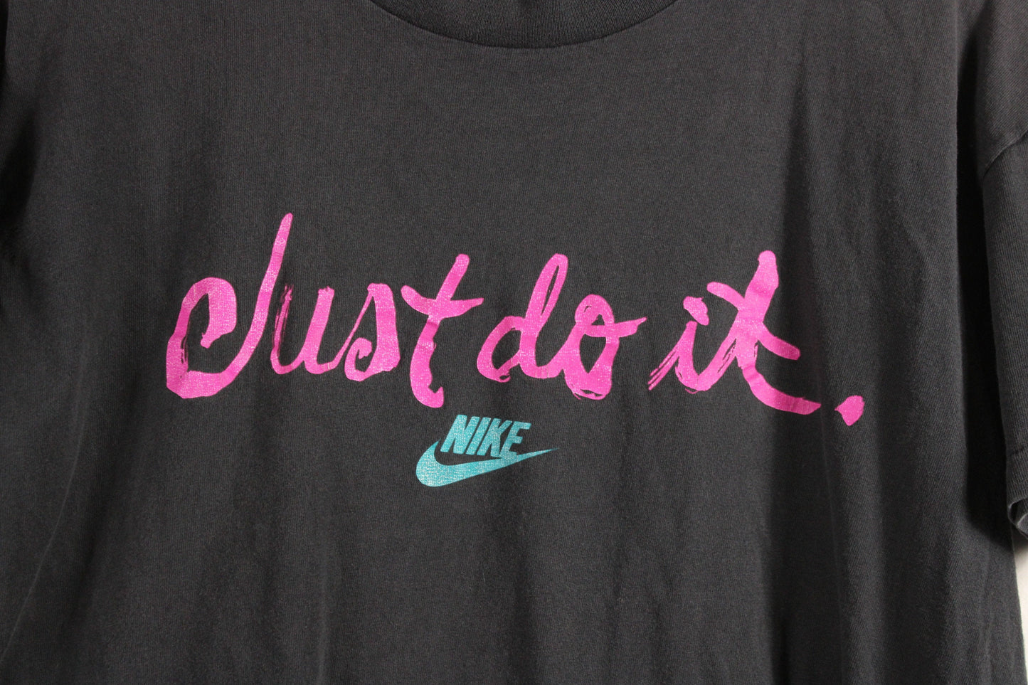 Nike-Swoosh T-Shirt / Vintage Centre Logo Tee Shirt / Made In USA / Black & Pink / 90s Hip Hop Clothing / Streetwear