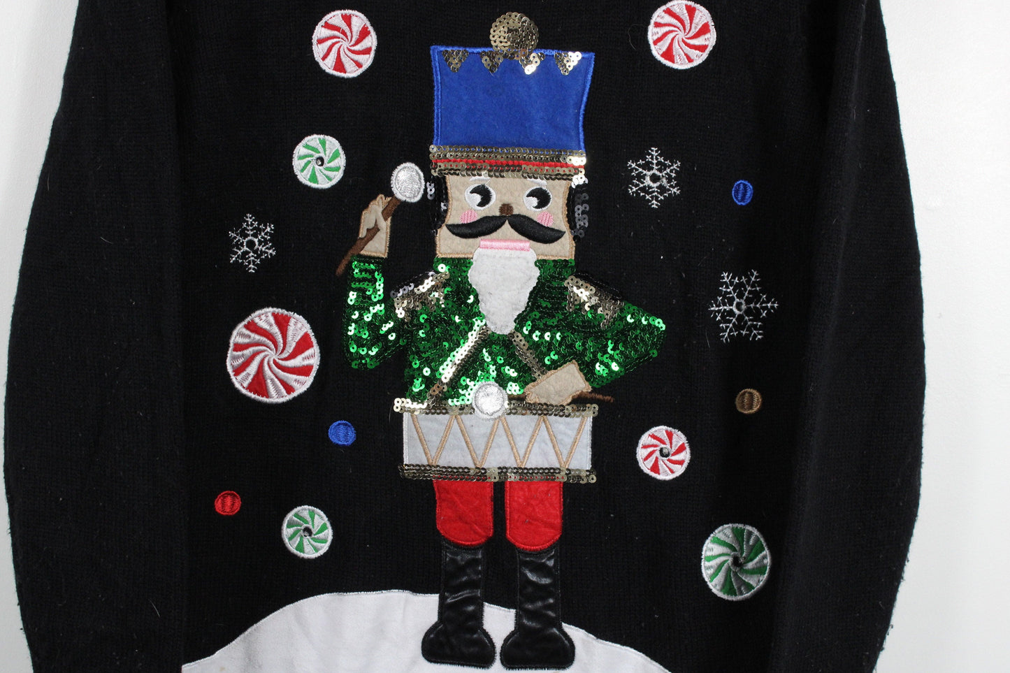 Christmas-Nut-Cracker Cardigan / Vintage Ugly Merry-Xmas Snow Wool Sweater / 90s December Clothing