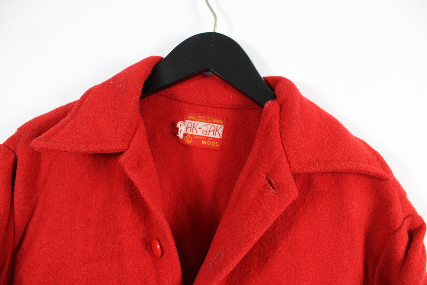Ak-Jak Wool Jacket / Capote Coat / Bright Red Point Blanket Wool Pea-Coat / Vintage Made In Canada
