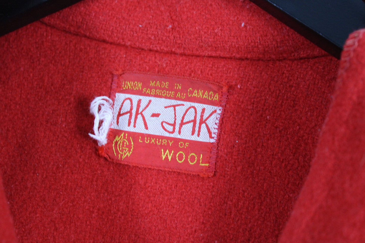 Ak-Jak Wool Jacket / Capote Coat / Bright Red Point Blanket Wool Pea-Coat / Vintage Made In Canada