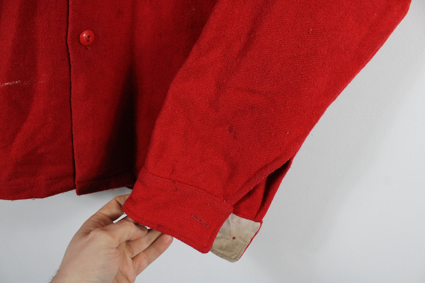 Ak-Jak Wool Jacket / Capote Coat / Bright Red Point Blanket Wool Pea-Coat / Vintage Made In Canada