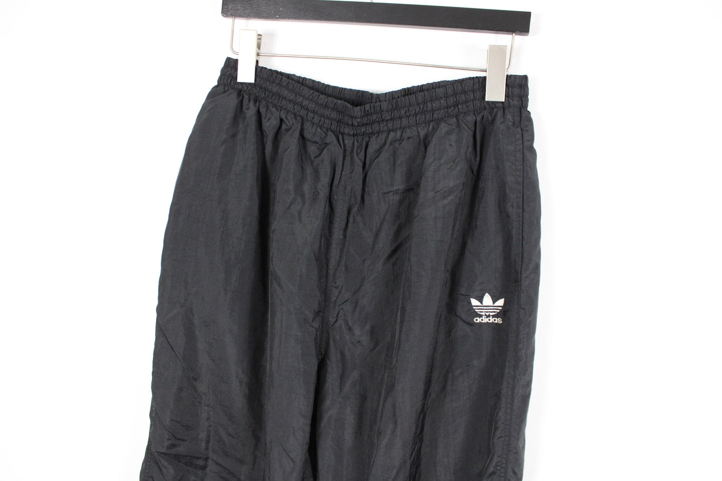 Adidas Track Pants / Windbreaker Tearaways Style Joggers / Stripe Logo / 70s Streetwear / Vintage Hip Hop Clothing / Black & White