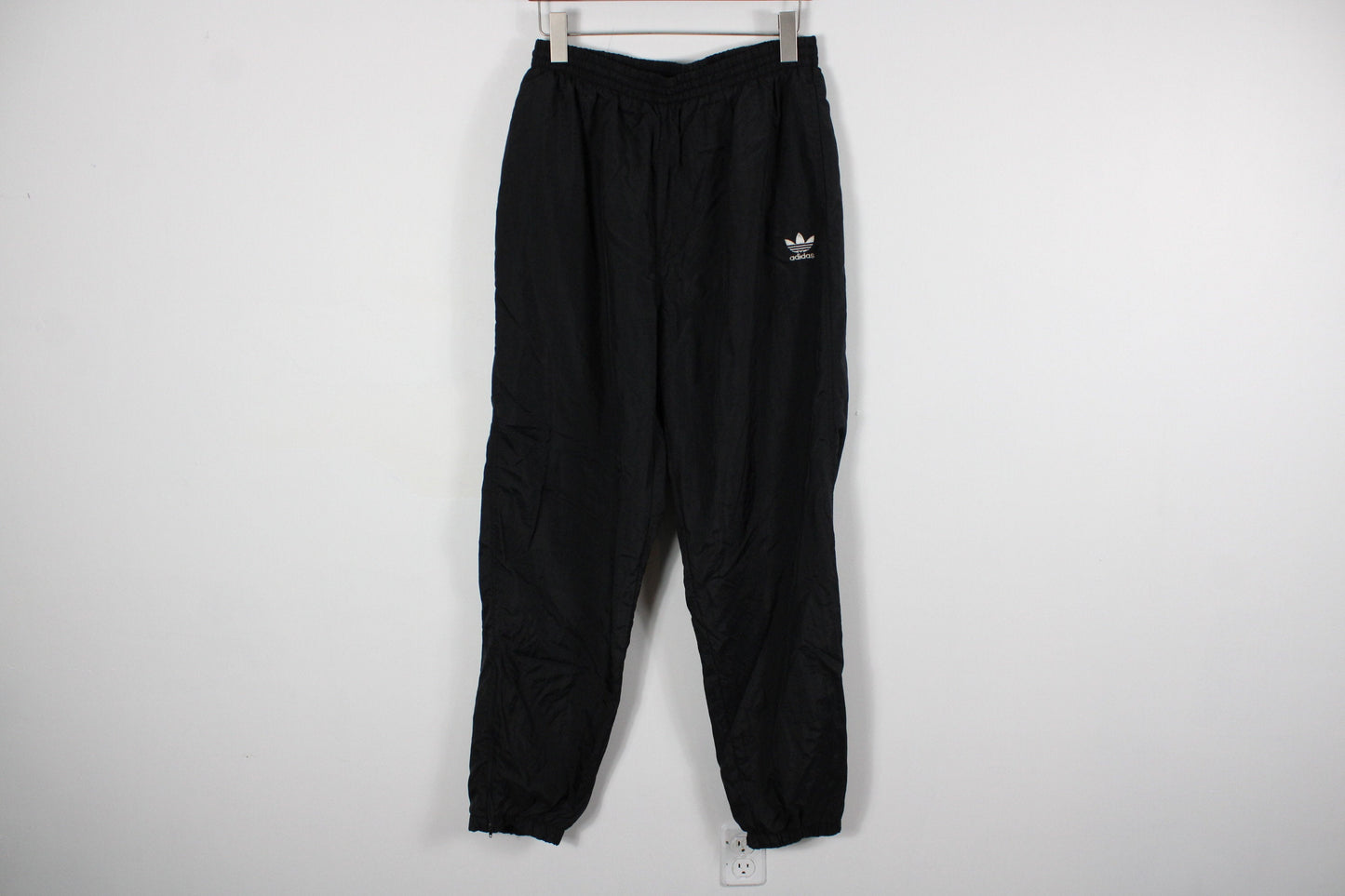 Adidas Track Pants / Windbreaker Tearaways Style Joggers / Stripe Logo / 70s Streetwear / Vintage Hip Hop Clothing / Black & White