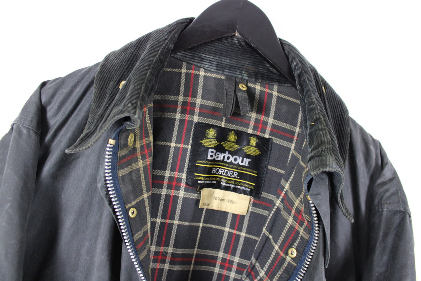 Barbour-Border Waxed-Leather Barn-Field-Jacket / Vintage Carpenter Work-Wear Utility Coat / Heavy Construction Clothing