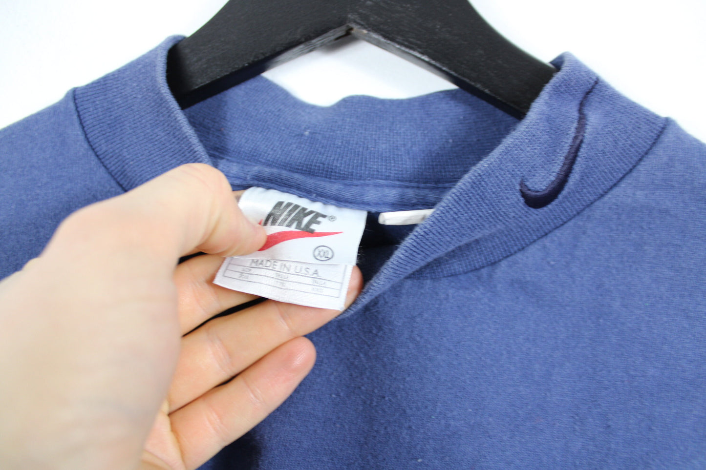 Nike-Swoosh T-Shirt / Vintage Mock-Neck Long-Sleeve Graphic Logo Tee Shirt / 90s Hip Hop Clothing / Streetwear