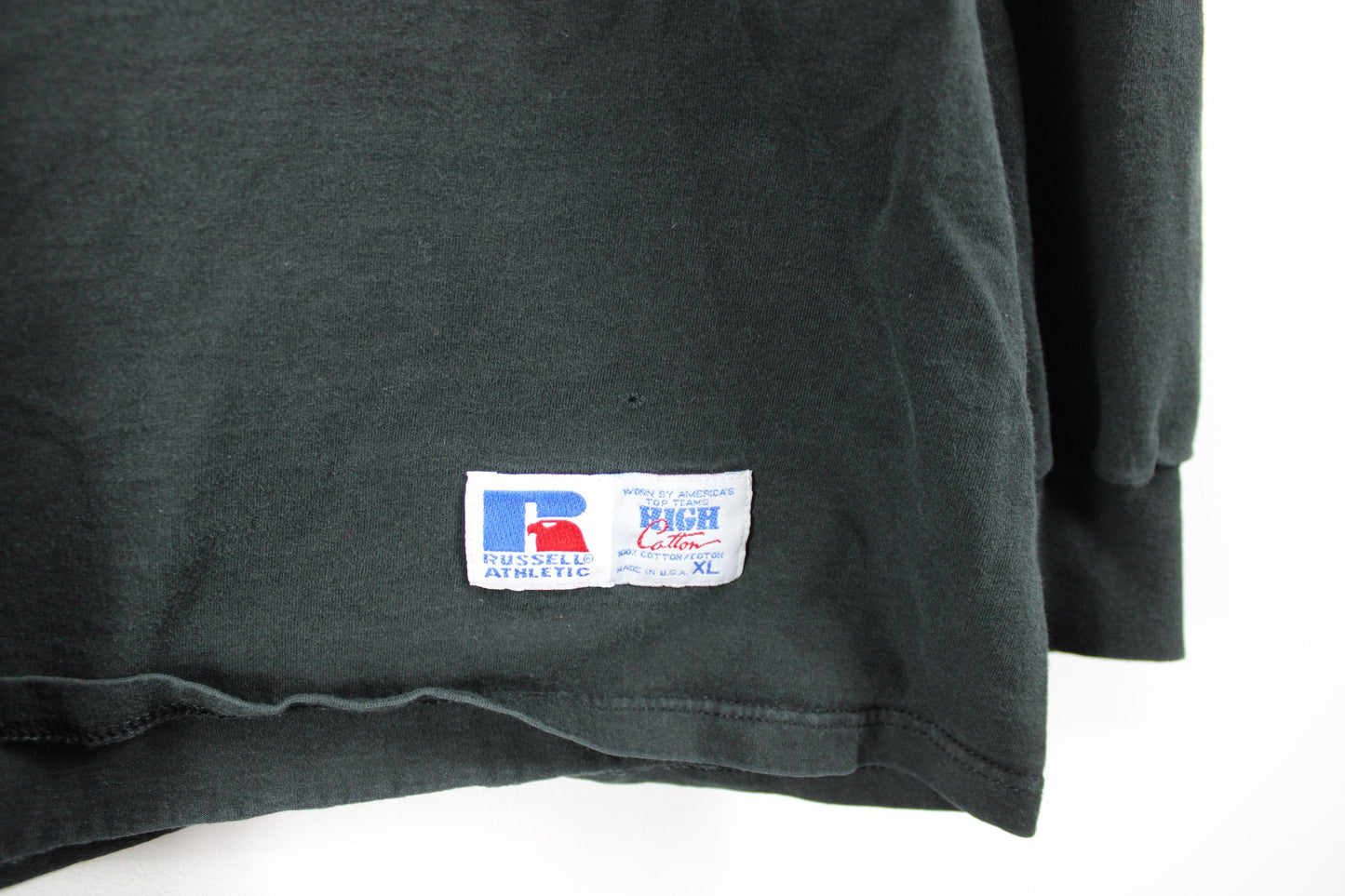 Mock-Neck T-Shirt / Vintage Russell Athletics Long-Sleeve Graphic Logo Tee Shirt / 90s Hip Hop Clothing / Streetwear