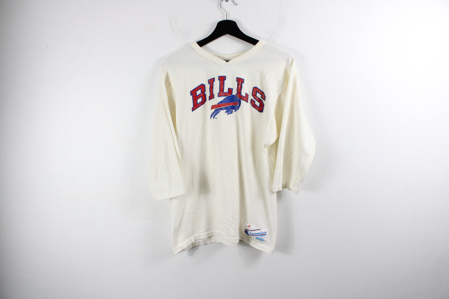 American-Football Bills Jersey / Vintage Champion White Cotton Wash Shirt / 80s Buffalo Sports Team Uniform