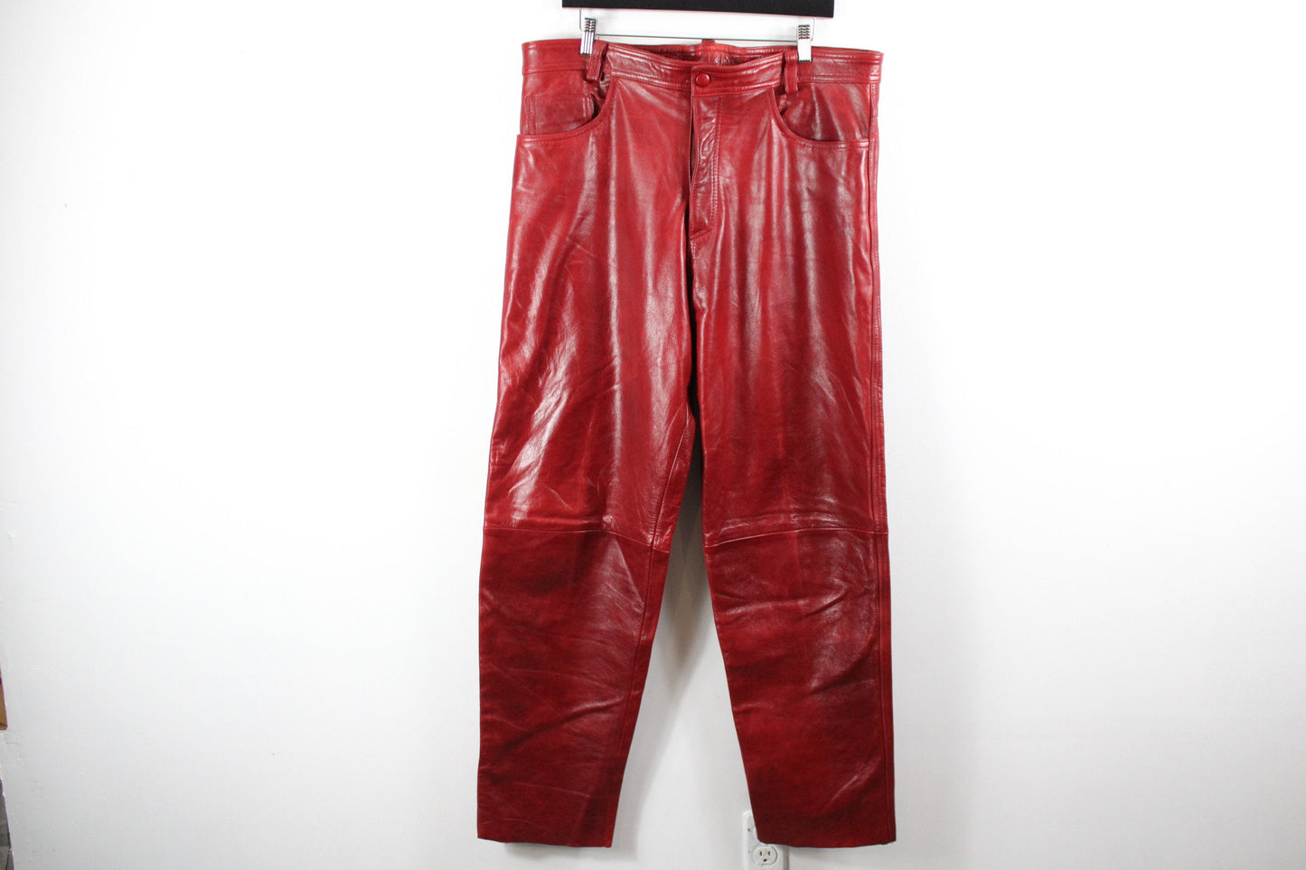 Vintage Red Leather Pants - 80s High Waist Trousers