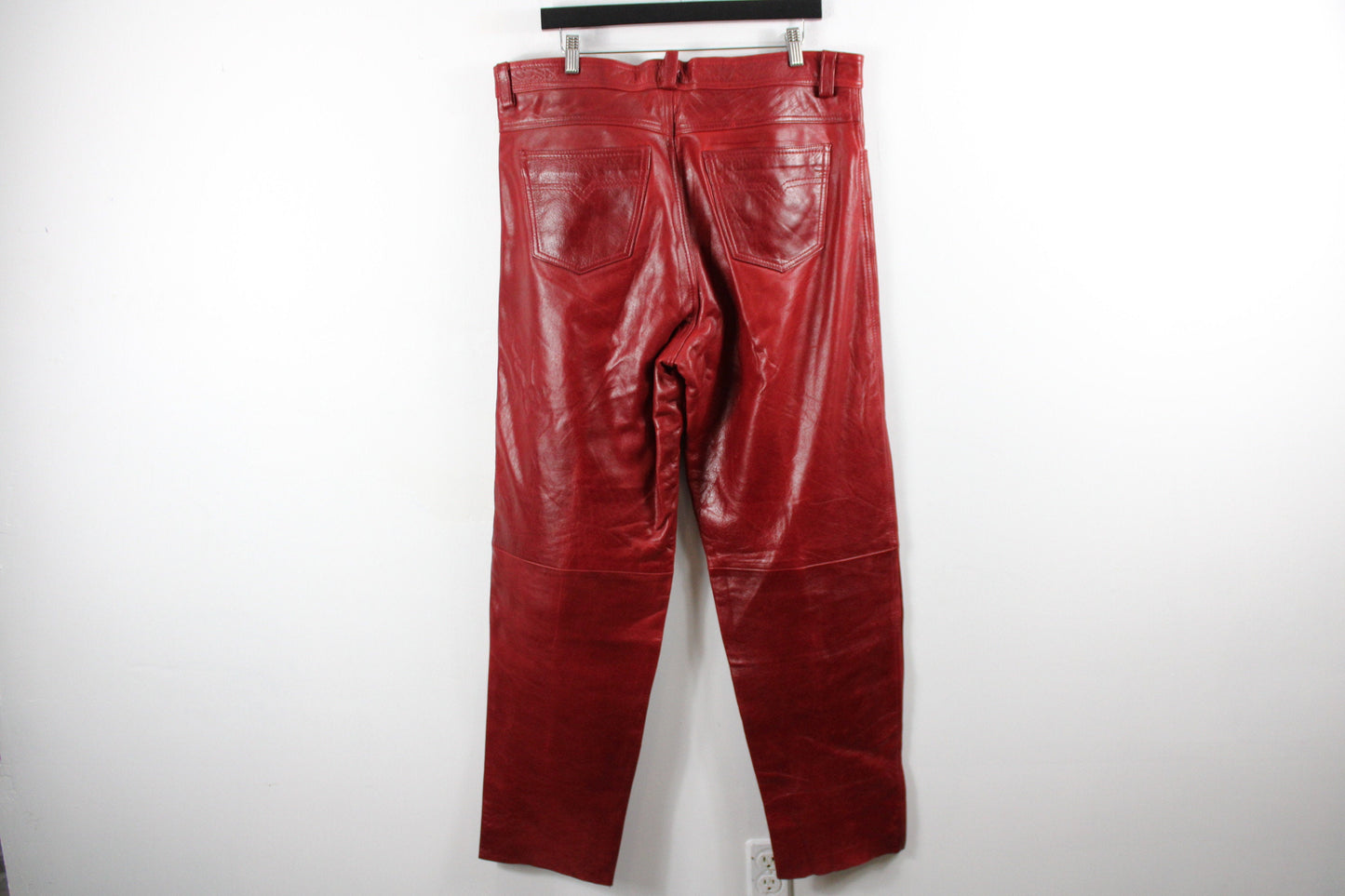 Vintage Red Leather Pants - 80s High Waist Trousers