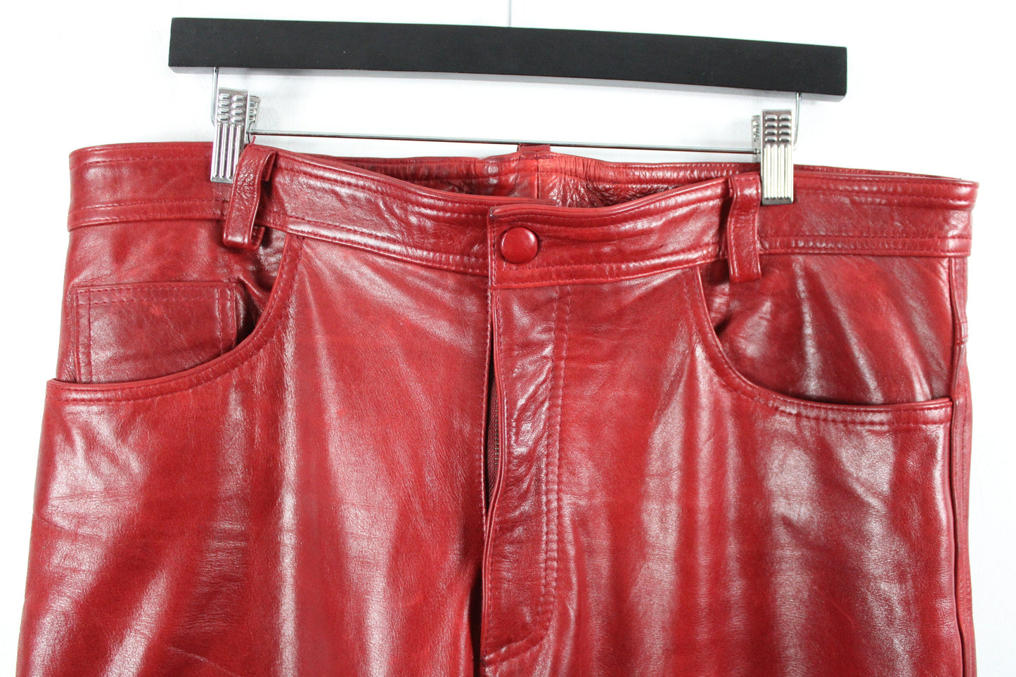 Vintage Red Leather Pants - 80s High Waist Trousers