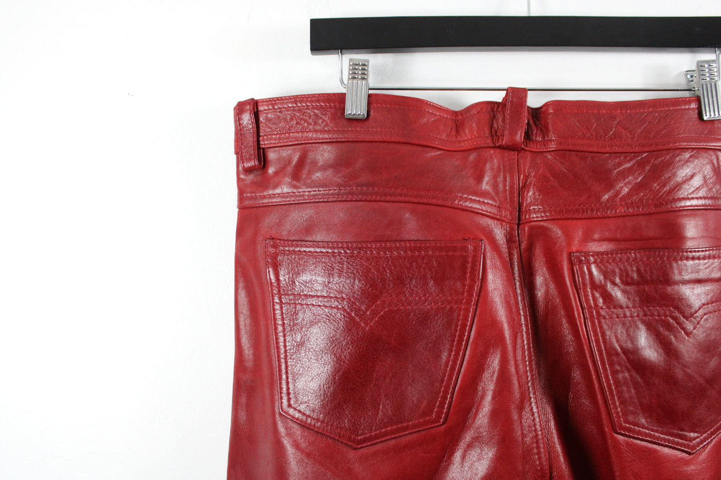 Vintage Red Leather Pants - 80s High Waist Trousers