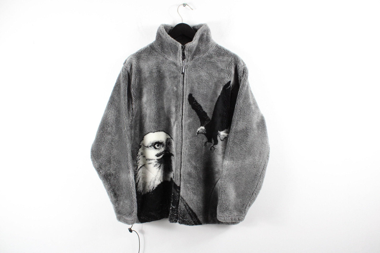 Bird animal sweater / vintage 90s-2000s fleece zip-up hoody / y2k graphic hoodie