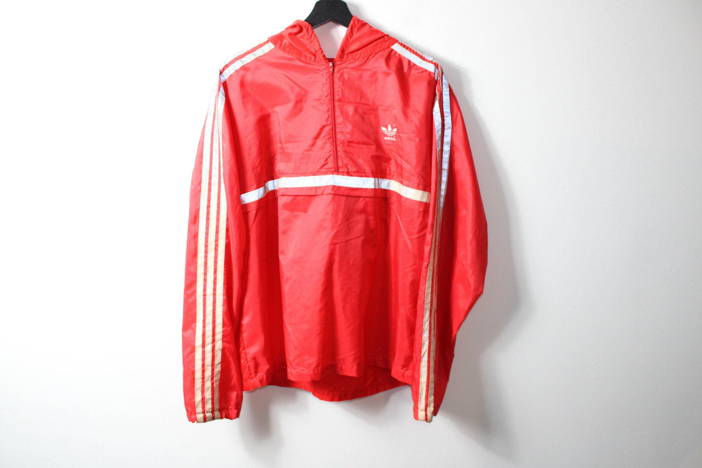 Vintage adidas windbreaker / neon anorak zip-up shell jacket / 1970s hip hop clothing / streetwear