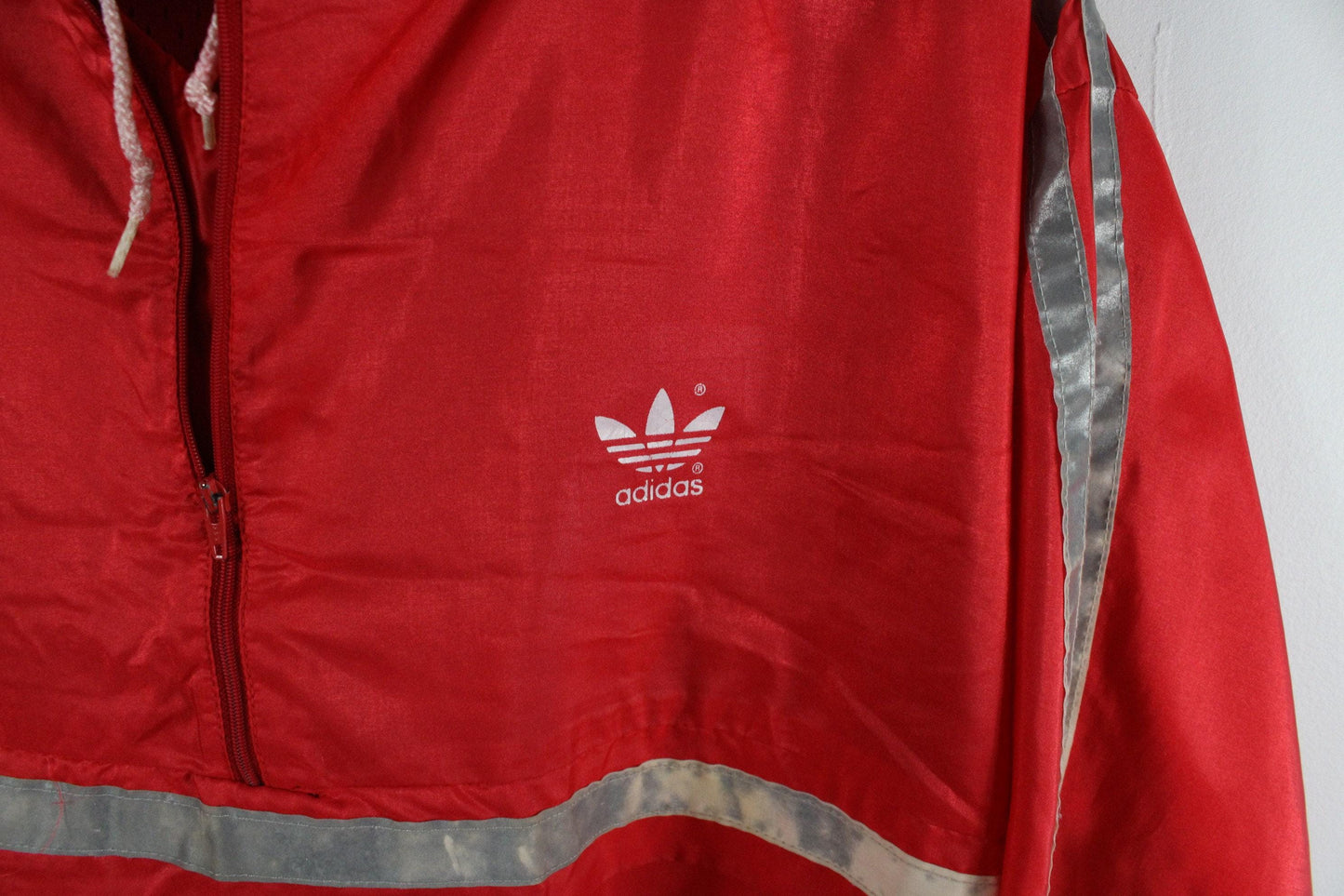 Vintage adidas windbreaker / neon anorak zip-up shell jacket / 1970s hip hop clothing / streetwear