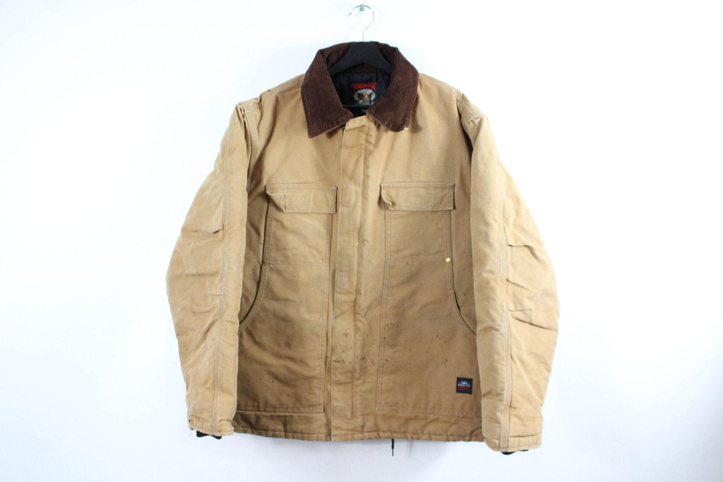 Tough-duck detroit chore-jacket / blanket lined / vintage carpenter work wear utility bomber coat / heavy construction canvas denim