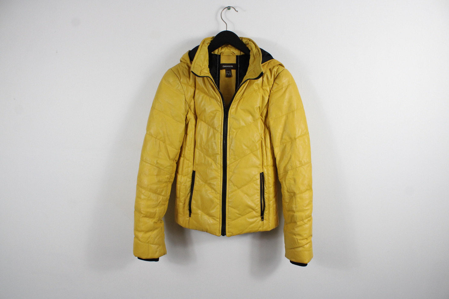 Danier leather puffer jacket / vintage yellow bomber coat /  1980's / 90's clothing