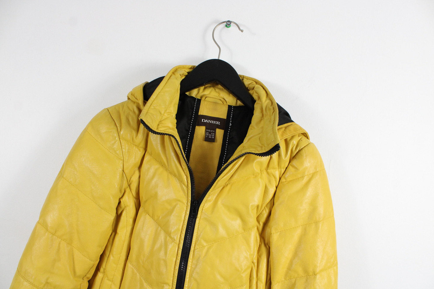 Danier leather puffer jacket / vintage yellow bomber coat /  1980's / 90's clothing