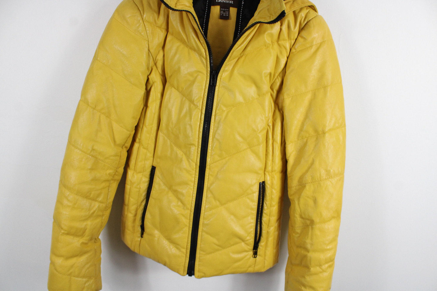 Danier leather puffer jacket / vintage yellow bomber coat /  1980's / 90's clothing