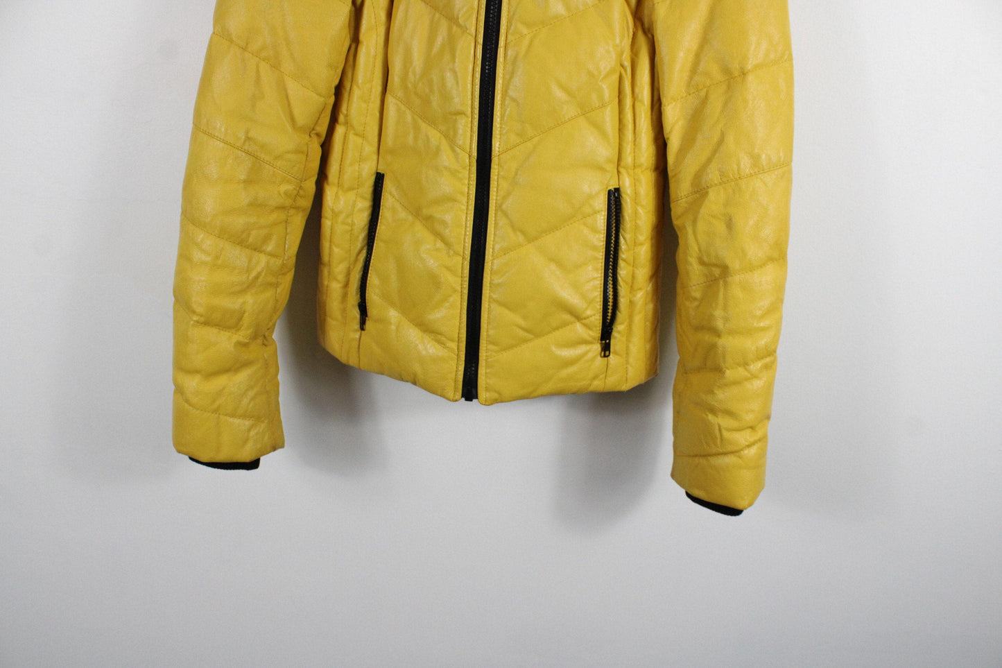 Danier leather puffer jacket / vintage yellow bomber coat /  1980's / 90's clothing