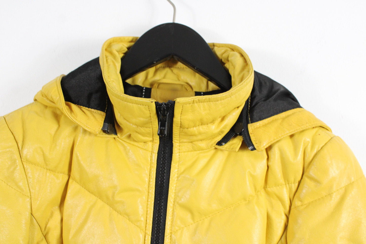 Danier leather puffer jacket / vintage yellow bomber coat /  1980's / 90's clothing