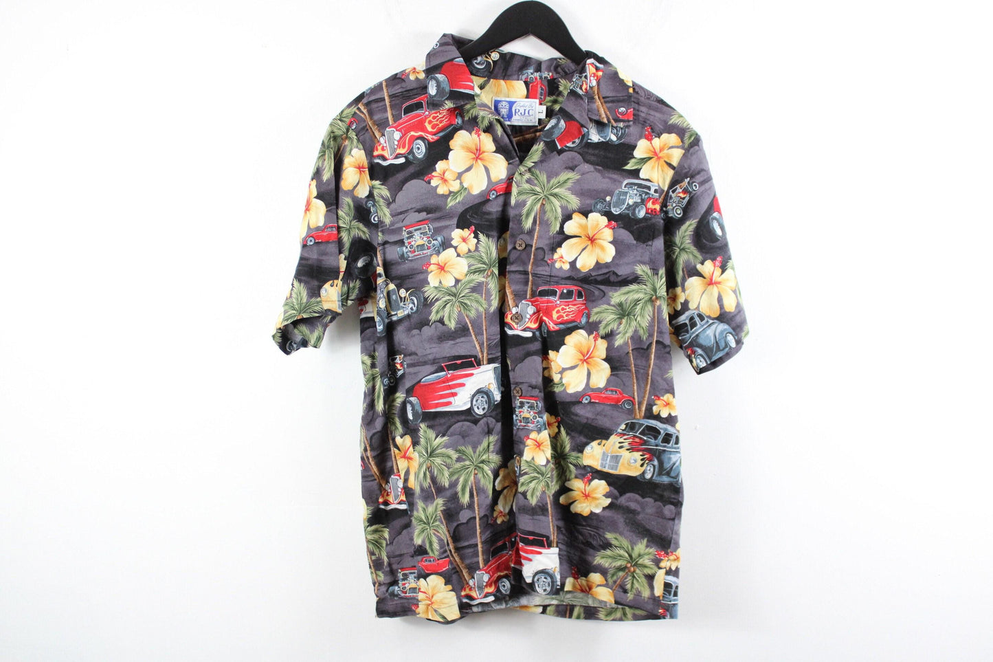 Vintage 1990s hawaiian hot rod flowers button up shirt size large single stitch made in usa