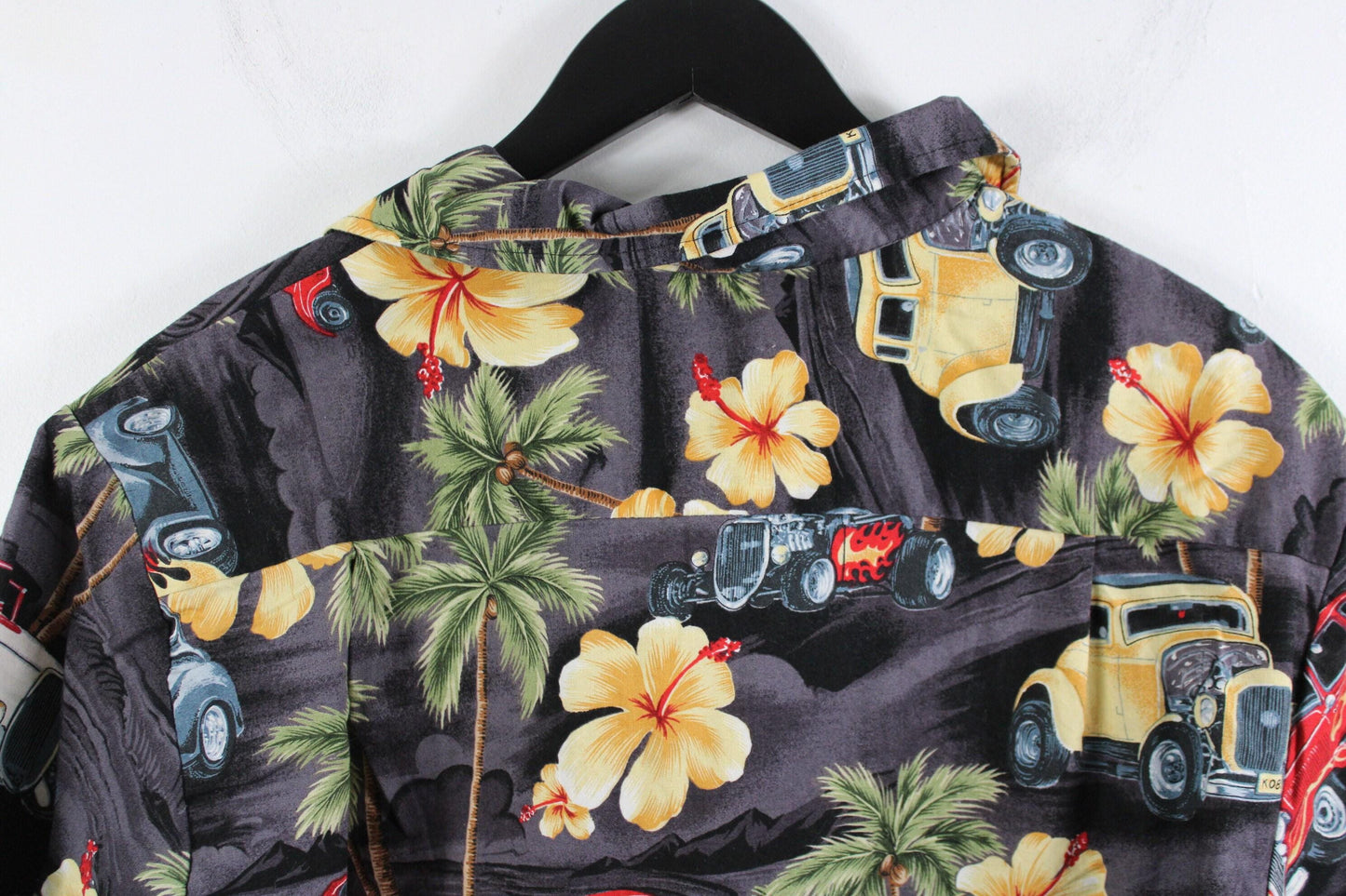 Vintage 1990s hawaiian hot rod flowers button up shirt size large single stitch made in usa