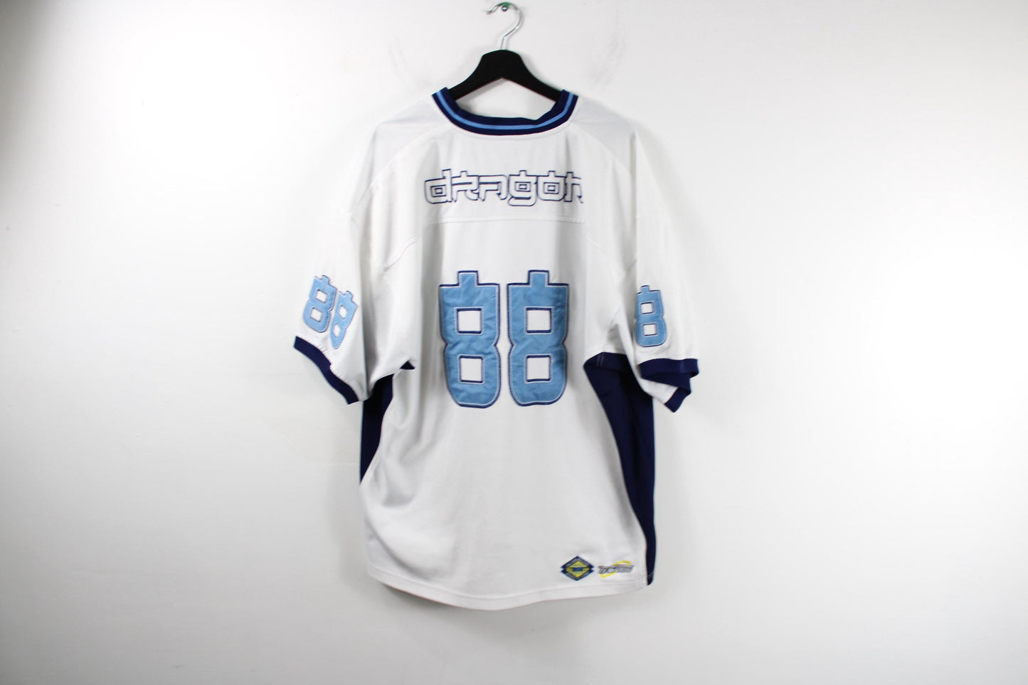 Dragon Hip-Hop Jersey | Vintage Y2K Retro Streetwear | Men's Size XL | White And Blue