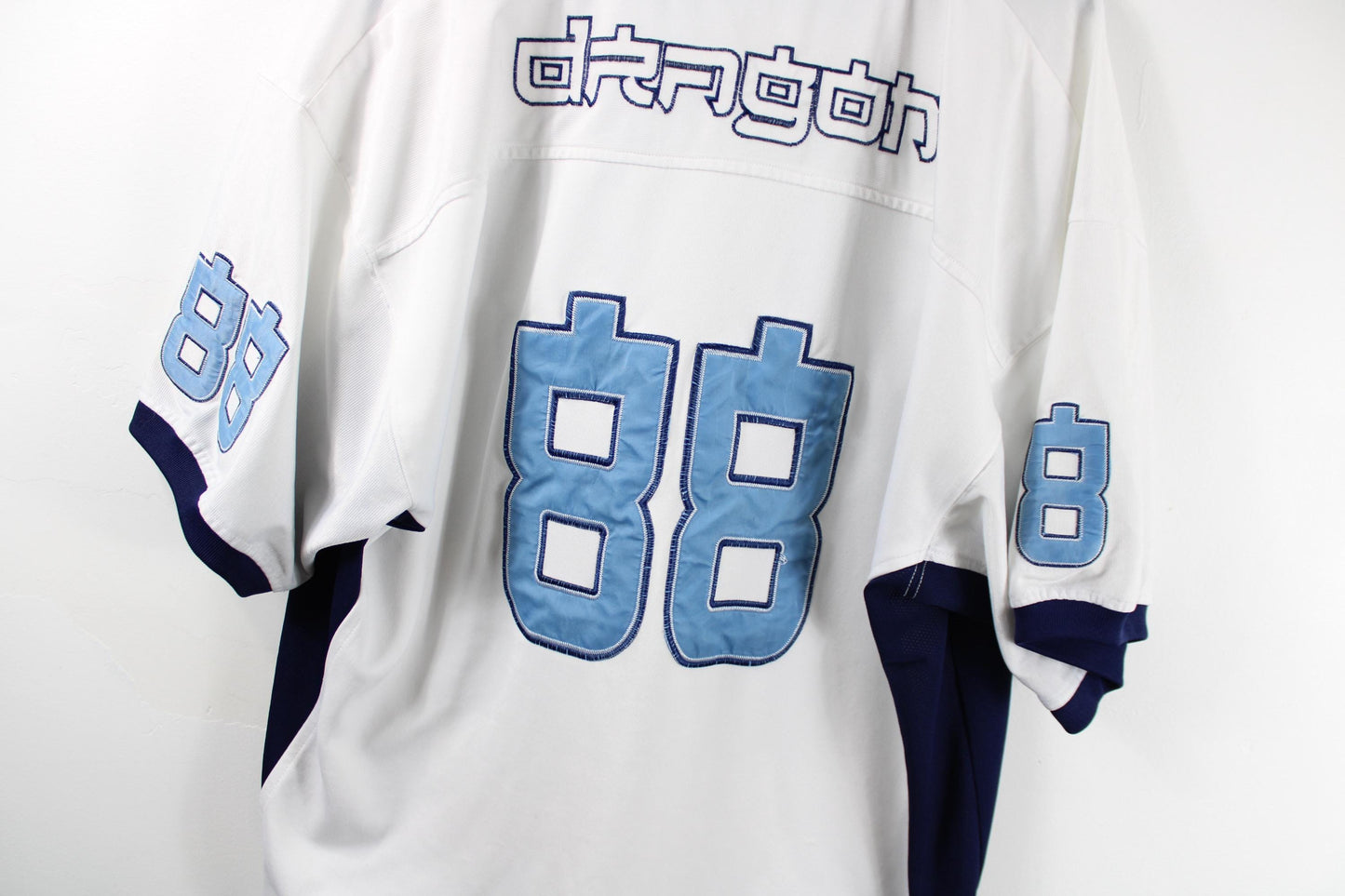 Dragon Hip-Hop Jersey | Vintage Y2K Retro Streetwear | Men's Size XL | White And Blue