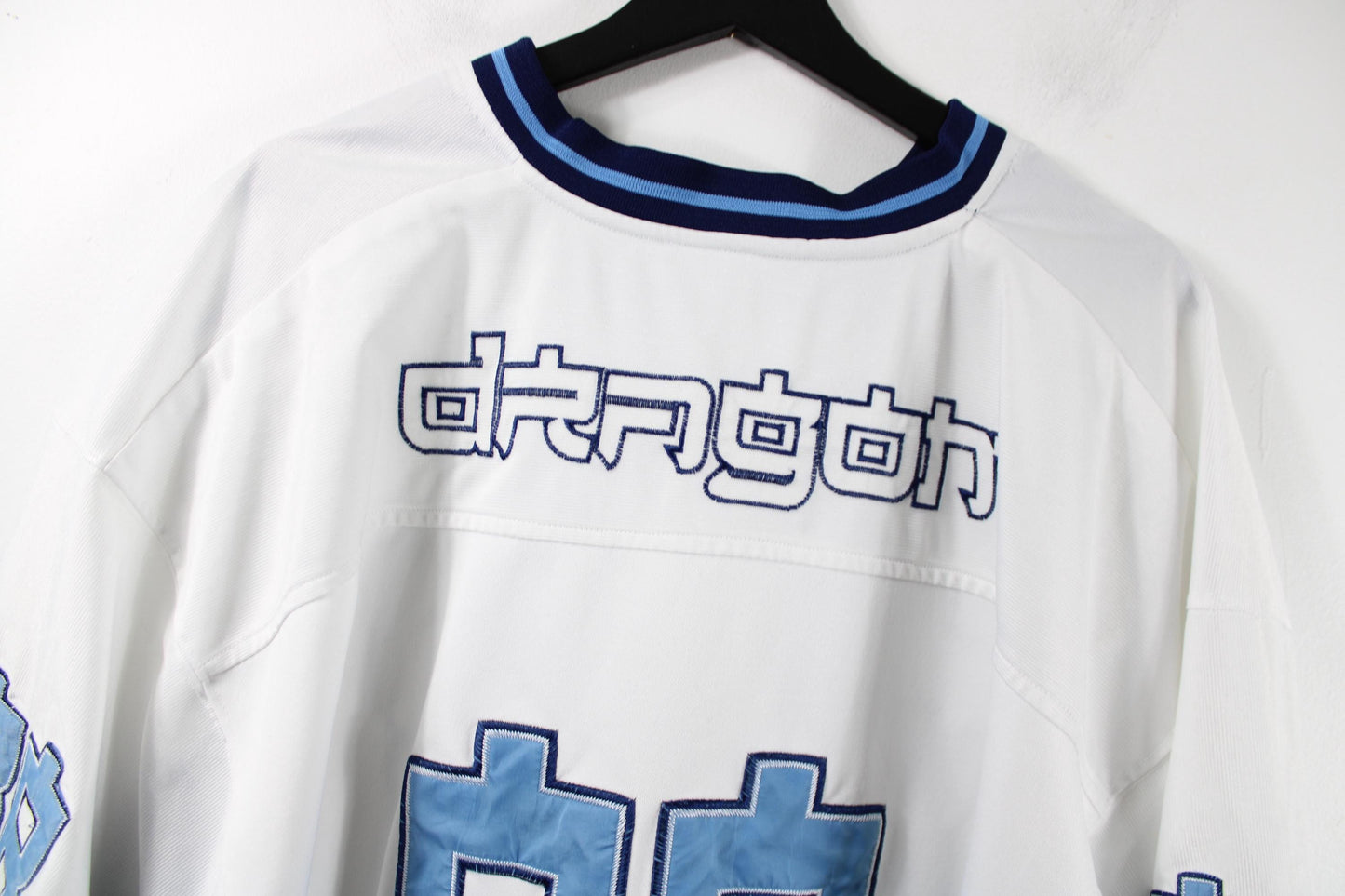 Dragon Hip-Hop Jersey | Vintage Y2K Retro Streetwear | Men's Size XL | White And Blue