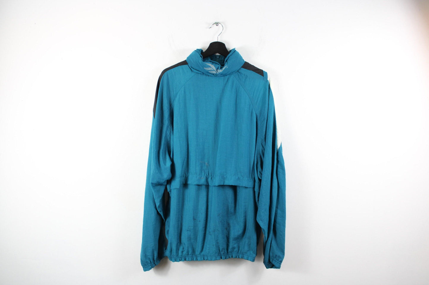 Vintage 1990s reebok teal windbreaker / quarter zip-up shell jacket / 90s hip hop clothing / streetwear / athletic wear