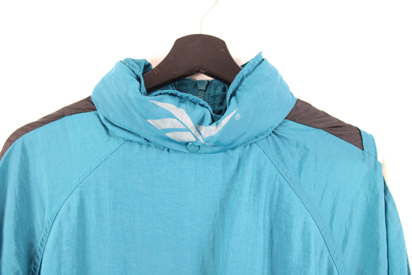 Vintage 1990s reebok teal windbreaker / quarter zip-up shell jacket / 90s hip hop clothing / streetwear / athletic wear