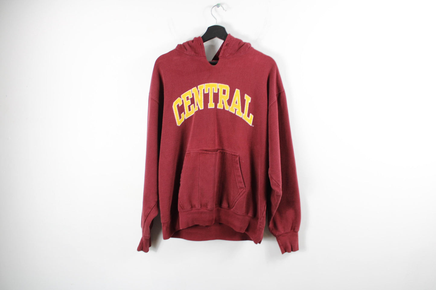 Central University Hoodie Sweater | Vintage 90s Men's Size L | Classic College Apparel | Red + Yellow