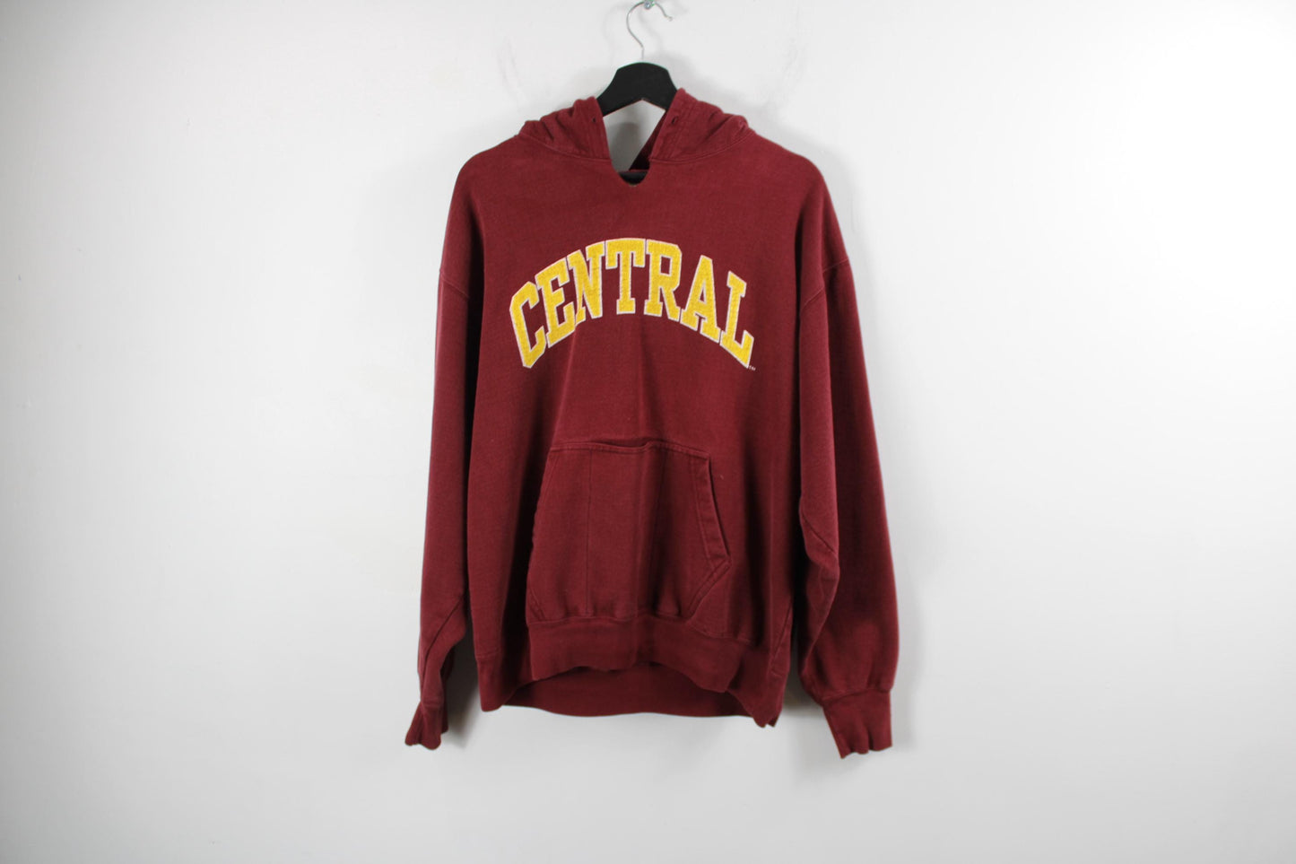 Central University Hoodie Sweater | Vintage 90s Men's Size L | Classic College Apparel | Red + Yellow