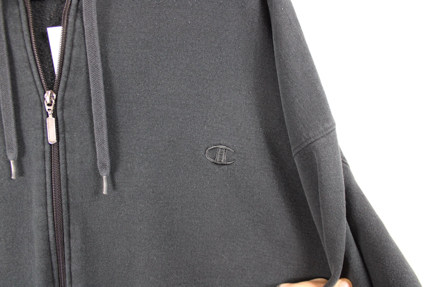 Champion Zip-Up Hoodie Sweater | Vintage Black Hooded Sweatshirt | Men's Size 3XL | Classic Full-Zip Sweatshirt