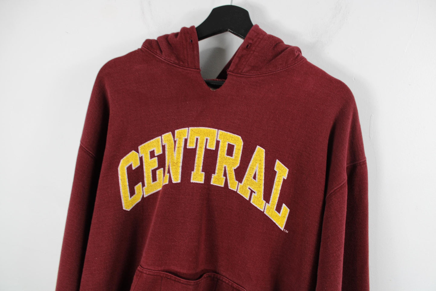 Central University Hoodie Sweater | Vintage 90s Men's Size L | Classic College Apparel | Red + Yellow