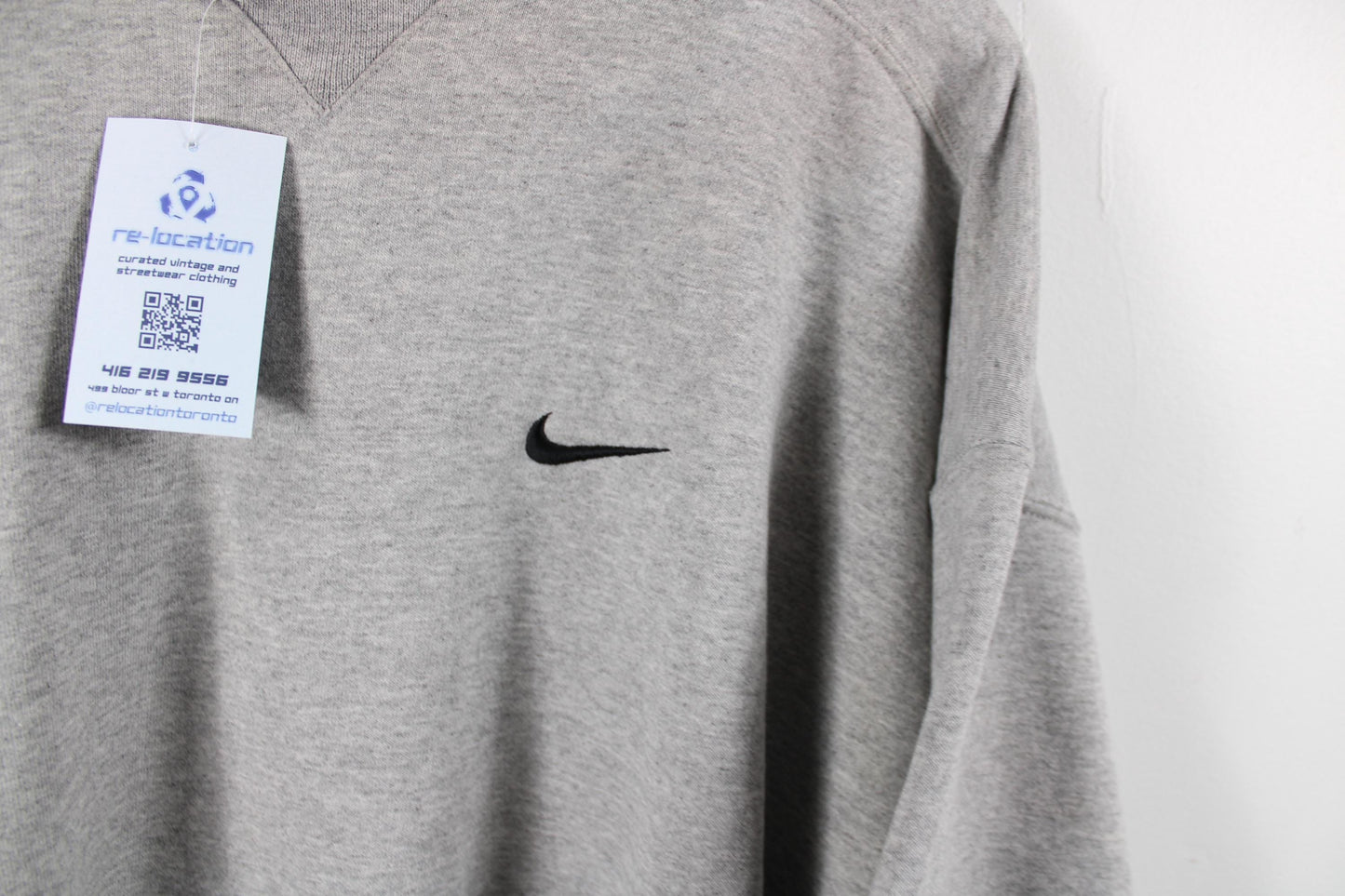 Nike Swoosh Logo Sweater | Vintage 90s Made in USA Sweatshirt | Men's Size L | Classic Grey & Black Crewneck