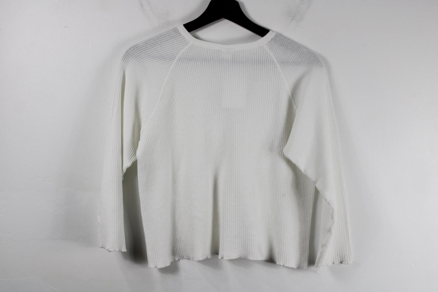 Vintage cropped hanes blank thermal shirt | unisex waffle knit long sleeve | 90s retro style | size xl