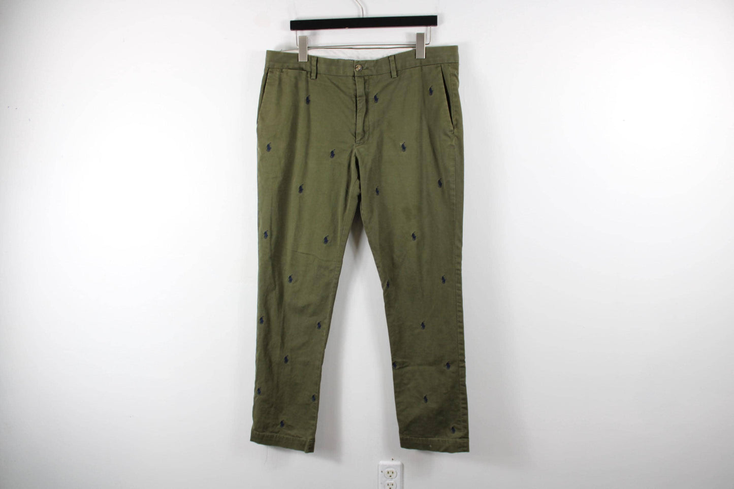 Polo Chino Monogram Pants, Classic Fit Casual Trousers, Size 36 x 32