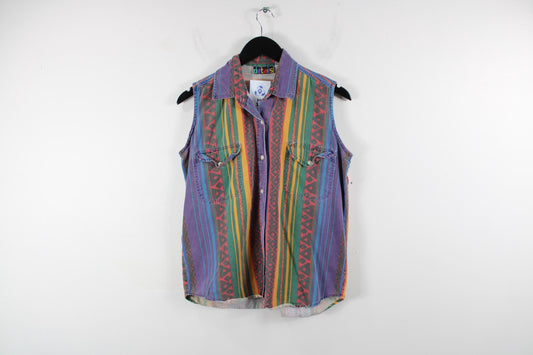 Navajo Western Sleeveless Button-Up Shirt - Vintage Aztec Pattern, Size M