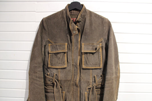 Jennyfer-J Utility Jacket | Vintage 2000s Brown Belted Field Coat | Classic Workwear Style